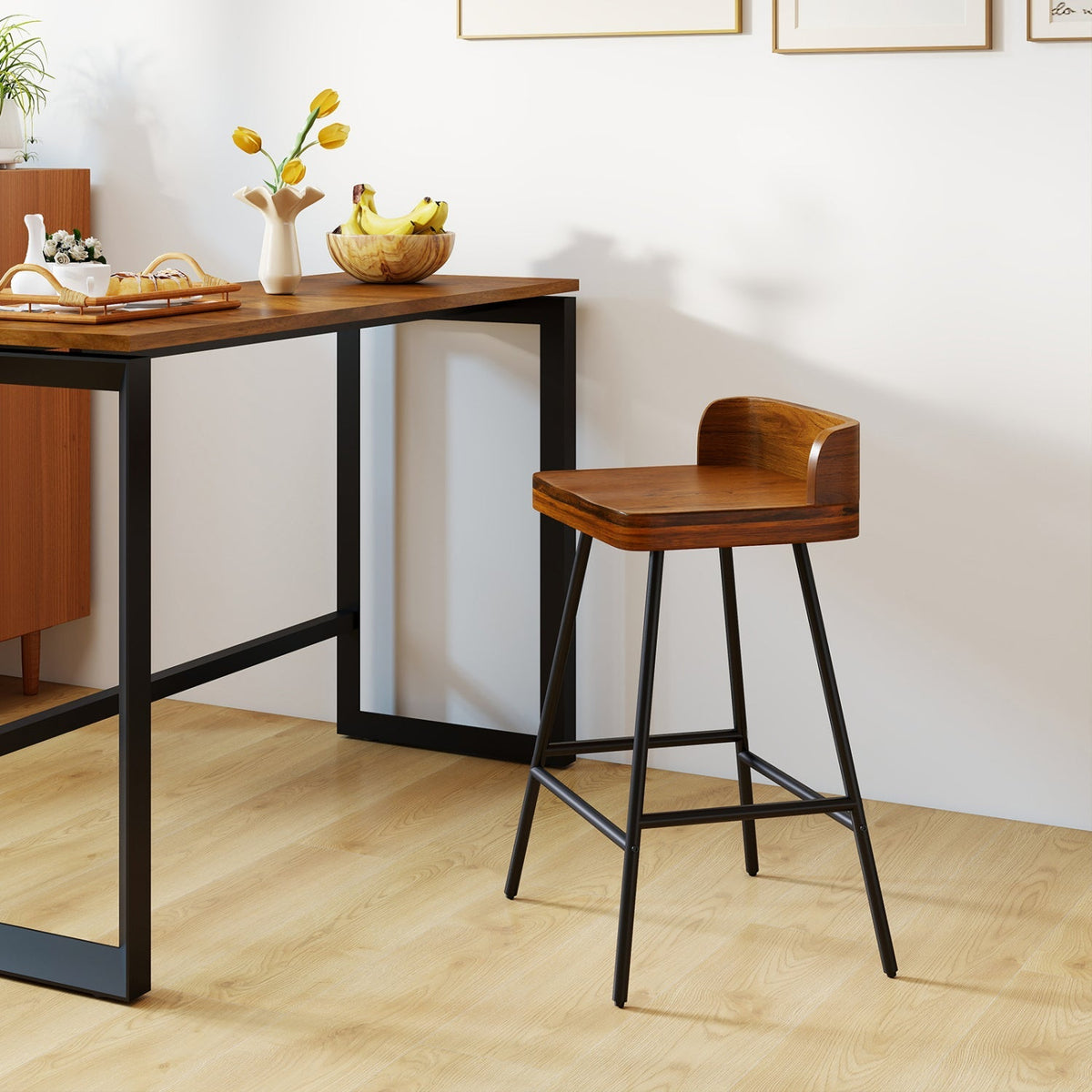 24" Industrial Bar Stools with Low Back - Set of 4