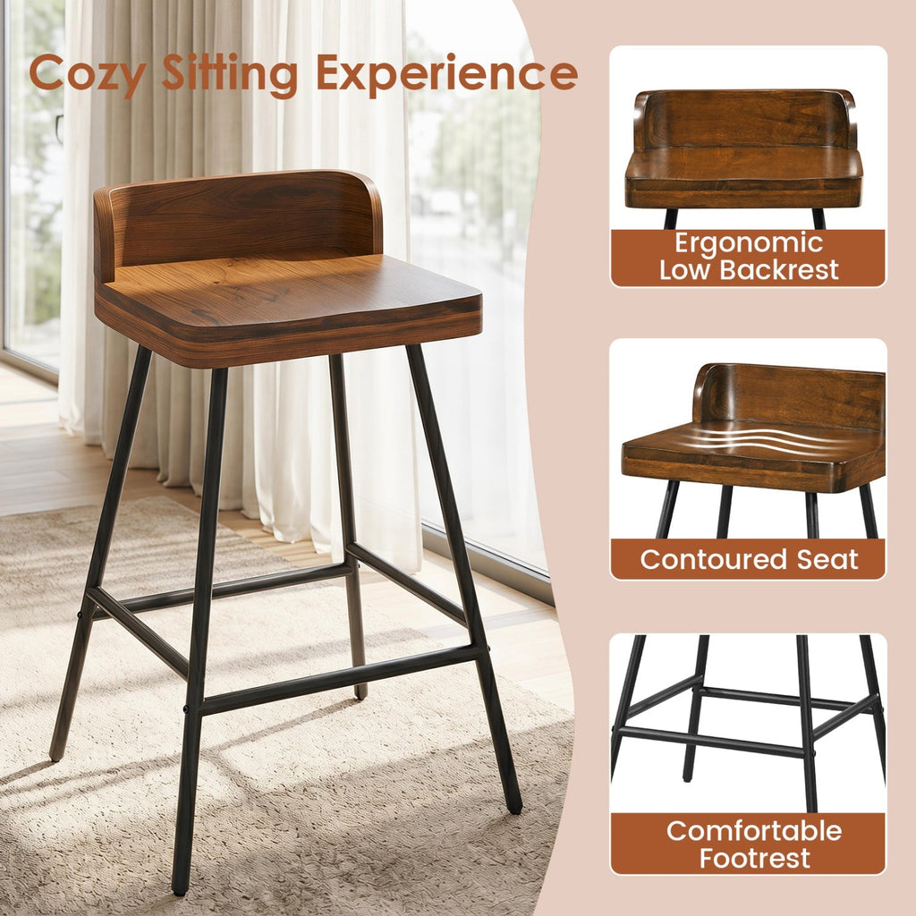 24" Industrial Bar Stools with Low Back - Set of 4