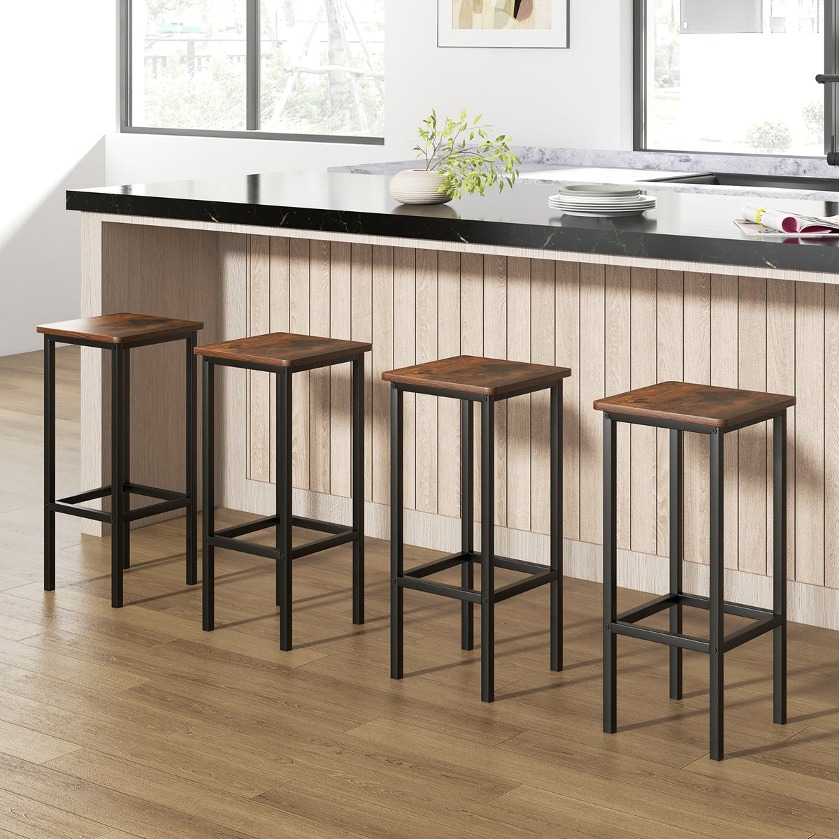 Set of 4 Bar Stool Set 26 Inch Bar Chair with Metal Legs and Footrest