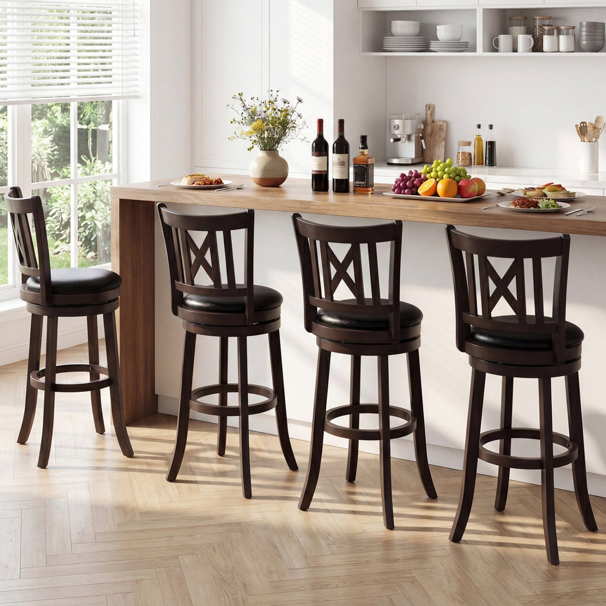 Swivel Bar Stools Set of 4 with Backrest and Footrest