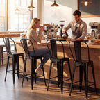 Set of 4 Metal Bar Stools with Backrests and Footrests