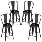 Set of 4 Metal Bar Stools with Backrests and Footrests