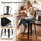 Set of 4 Metal Bar Stools with Backrests and Footrests