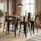 Set of 4 Metal Bar Stools with Backrests and Footrests