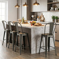 Set of 4 Metal Bar Stools with Backrests and Footrests