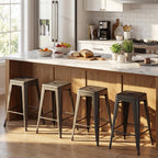 Set of 4 Metal Bar Stools with Backrests and Footrests