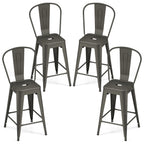 Set of 4 Metal Bar Stools with Backrests and Footrests