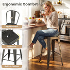 Set of 4 Metal Bar Stools with Backrests and Footrests