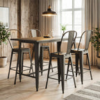 Set of 4 Metal Bar Stools with Backrests and Footrests