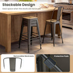 Set of 4 Metal Bar Stools with Backrests and Footrests