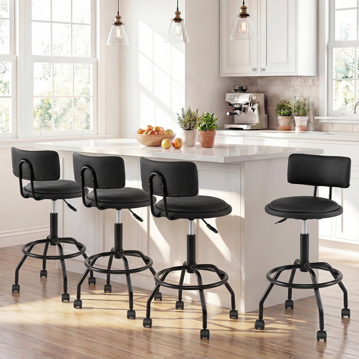Adjustable-Height Swivel Bar Stools with Backrest