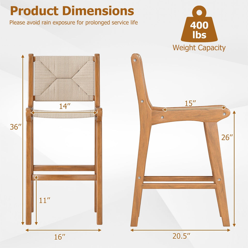 4-Piece Outdoor Counter-Height Bar Stools with Woven Paper Rope Seats
