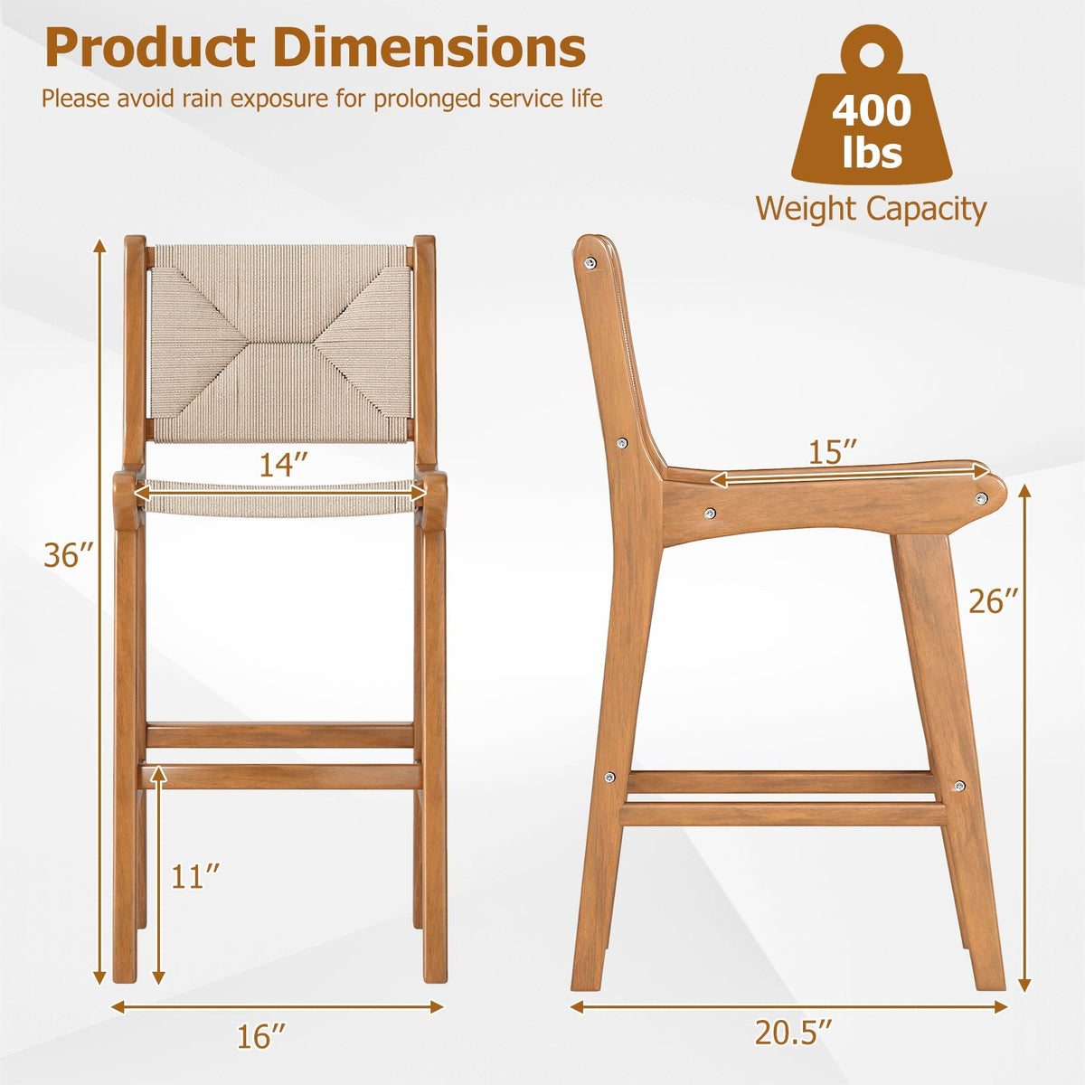 4-Piece Outdoor Counter-Height Bar Stools with Woven Paper Rope Seats