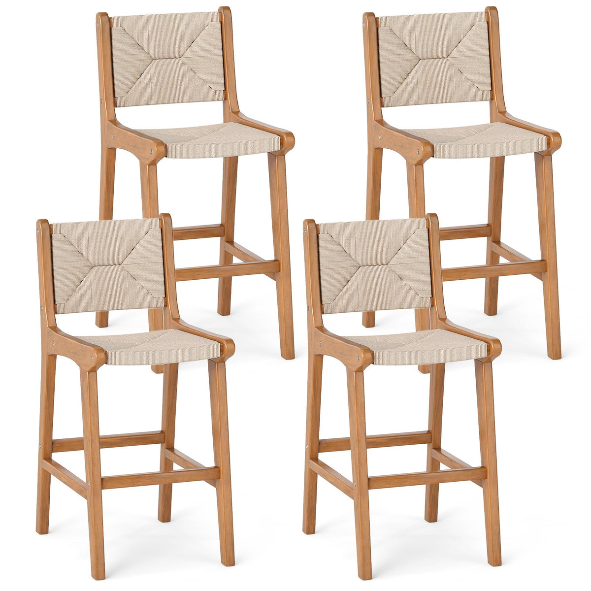 4-Piece Outdoor Counter-Height Bar Stools with Woven Paper Rope Seats