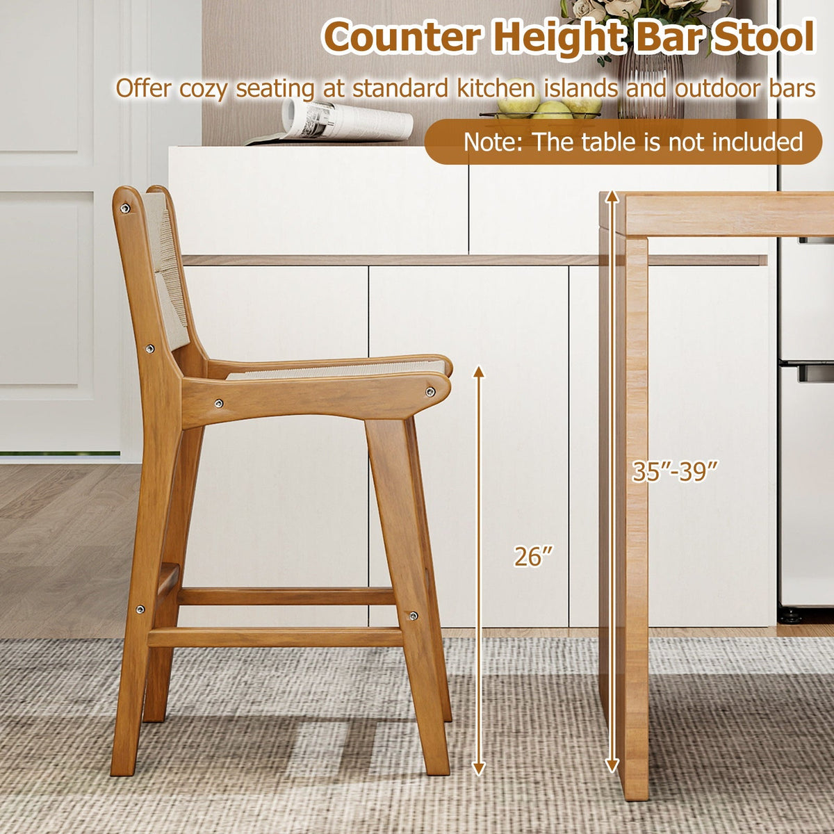 4-Piece Outdoor Counter-Height Bar Stools with Woven Paper Rope Seats