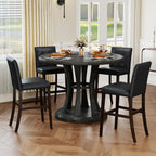 Set of 4 PVC Dining Leather Bar Stools with Solid Wood Legs