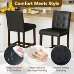 Set of 4 PVC Dining Leather Bar Stools with Solid Wood Legs