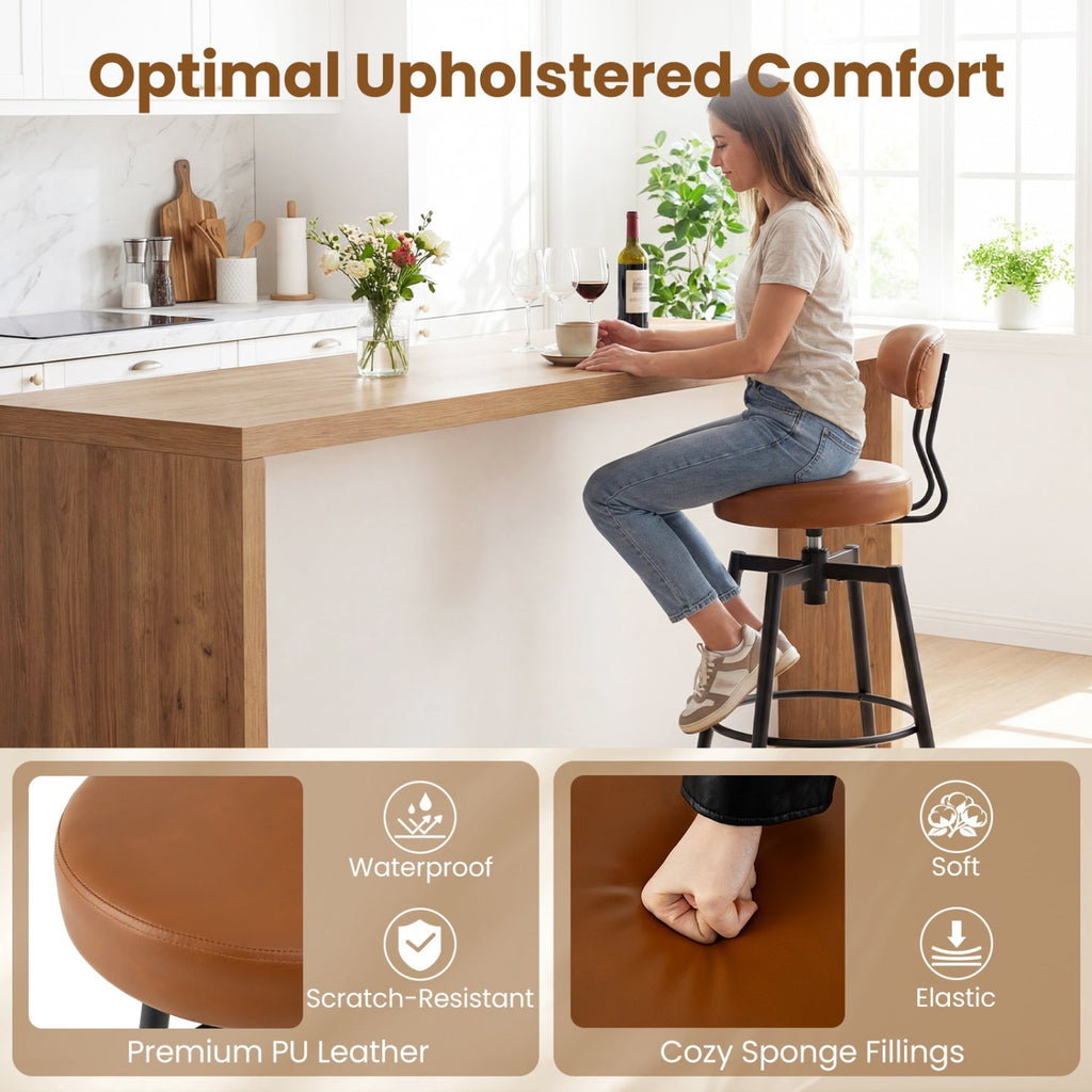 4-Piece Swivel Bar Stools with Faux Leather Seats and Backrests