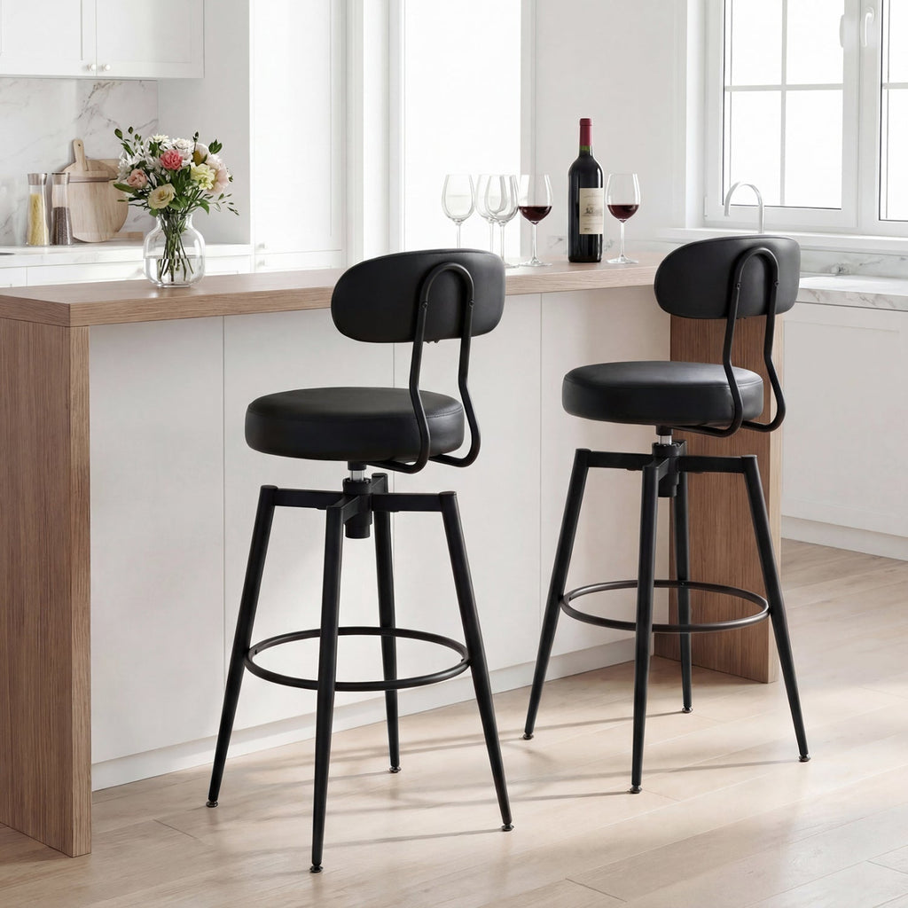 4-Piece Swivel Bar Stools with Faux Leather Seats and Backrests