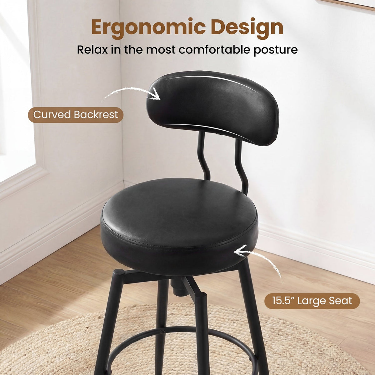 4-Piece Swivel Bar Stools with Faux Leather Seats and Backrests