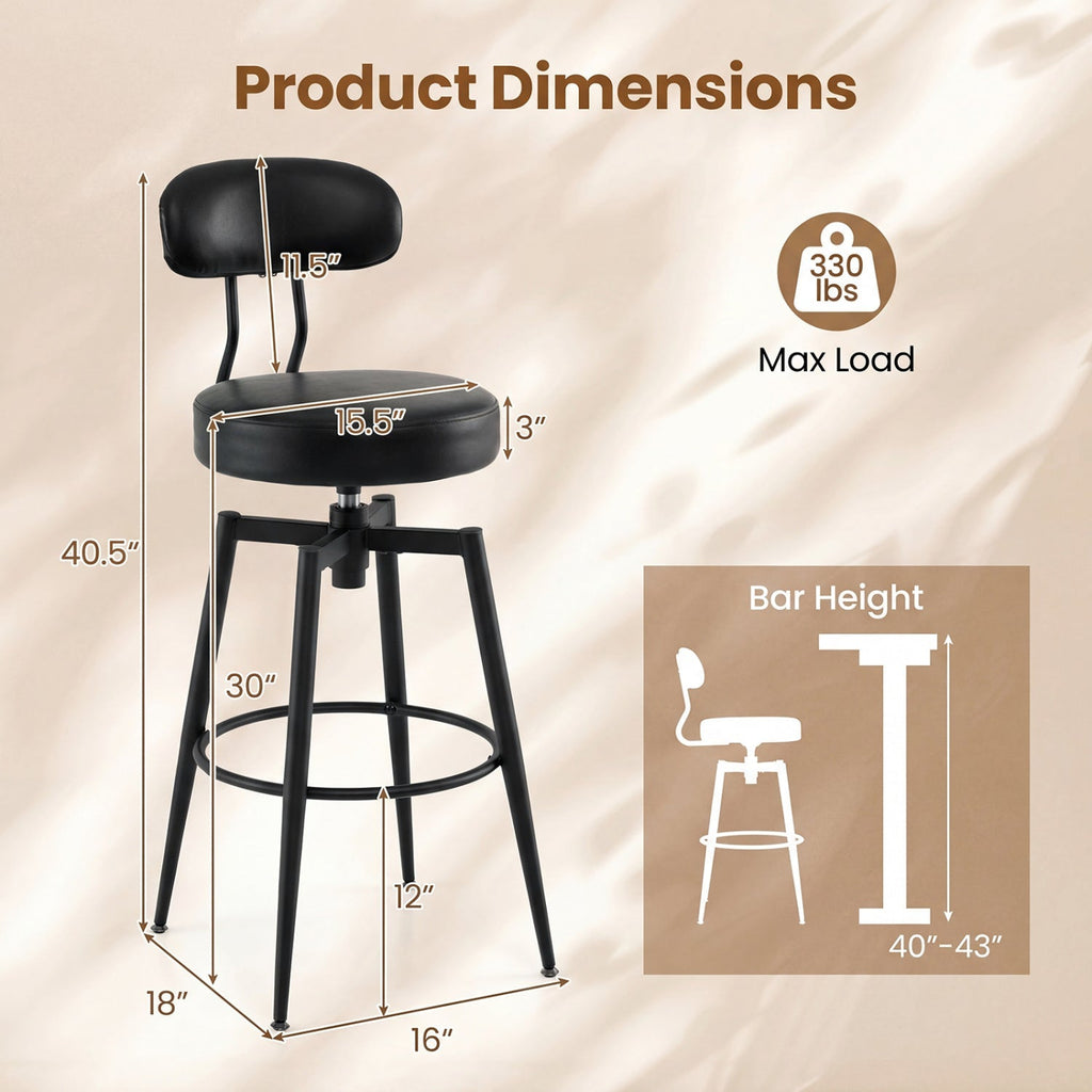4-Piece Swivel Bar Stools with Faux Leather Seats and Backrests