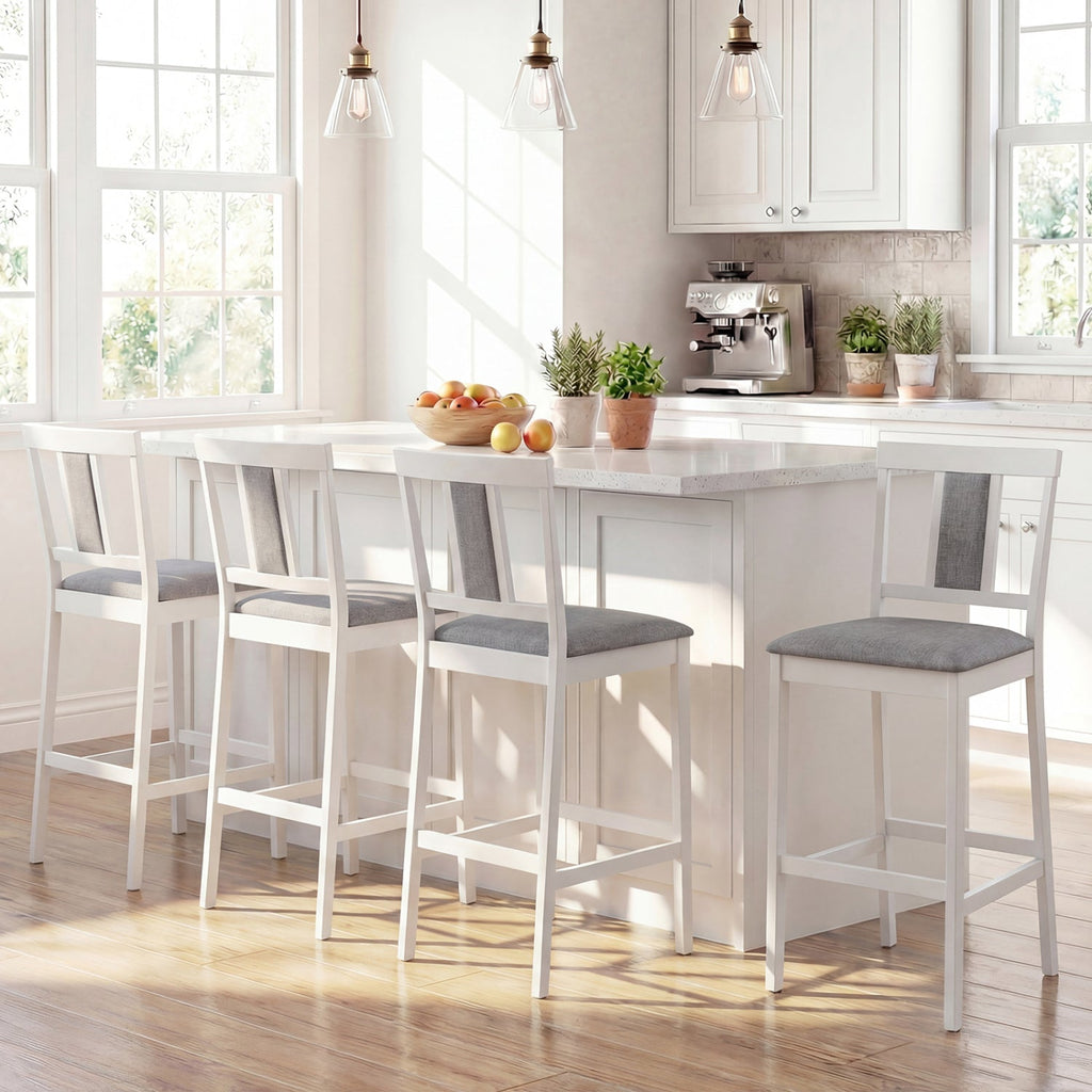 4-Piece Upholstered Bar Stools with Rubberwood Frames
