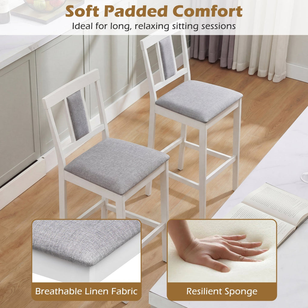 4-Piece Upholstered Bar Stools with Rubberwood Frames