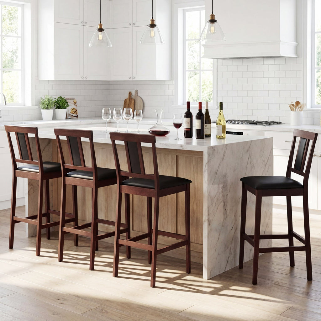 4-Piece Upholstered Bar Stools with Rubberwood Frames
