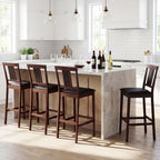 4-Piece Upholstered Bar Stools with Rubberwood Frames