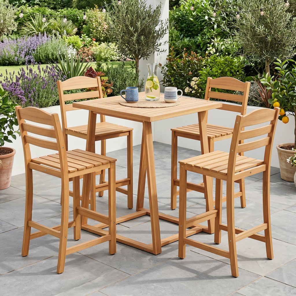 Acacia Wood Bar Stools with Curved Backrest