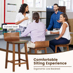 Wood Bar Stools Set of 2 with Solid Back and Seat-Brown