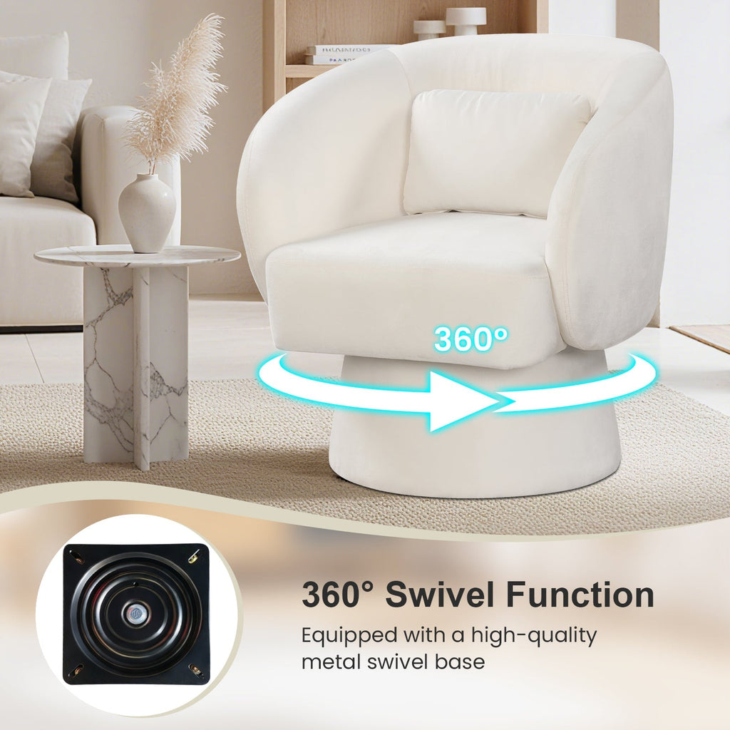 Swivel Accent Chair Upholstered Barrel Chair with Curved Back and Removable Lumbar Pillow