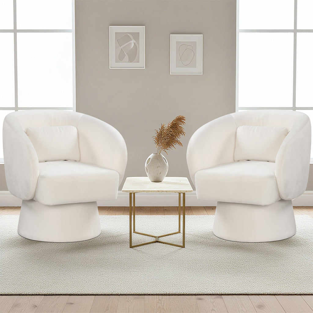 Swivel Accent Chair Upholstered Barrel Chair with Curved Back and Removable Lumbar Pillow
