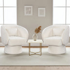 Swivel Accent Chair Upholstered Barrel Chair with Curved Back and Removable Lumbar Pillow