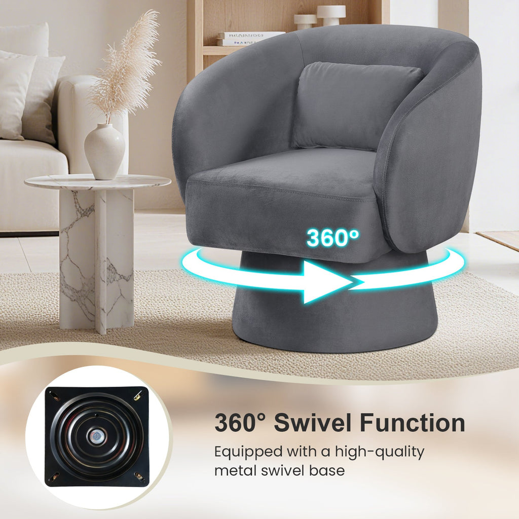 Swivel Accent Chair Upholstered Barrel Chair with Curved Back and Removable Lumbar Pillow
