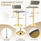 Swivel Bar Stool Set of 2 Dutch Velvet Height Adjustable Island Stools-Grey