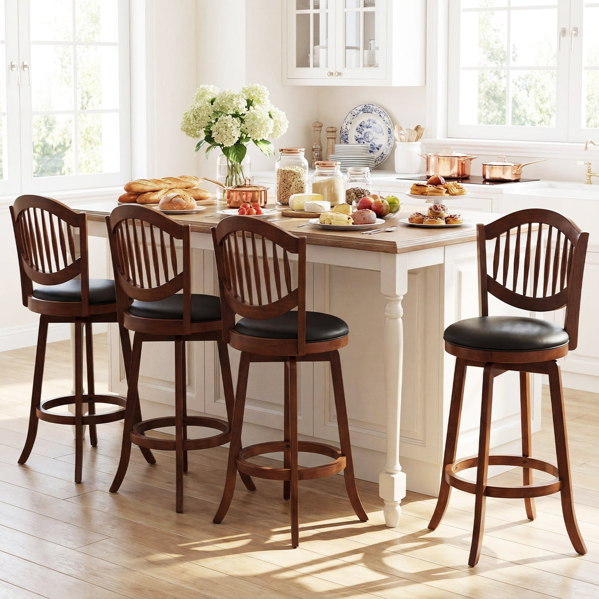 Swivel Bar Stools Set of 2 with Backrest and Wood Frame