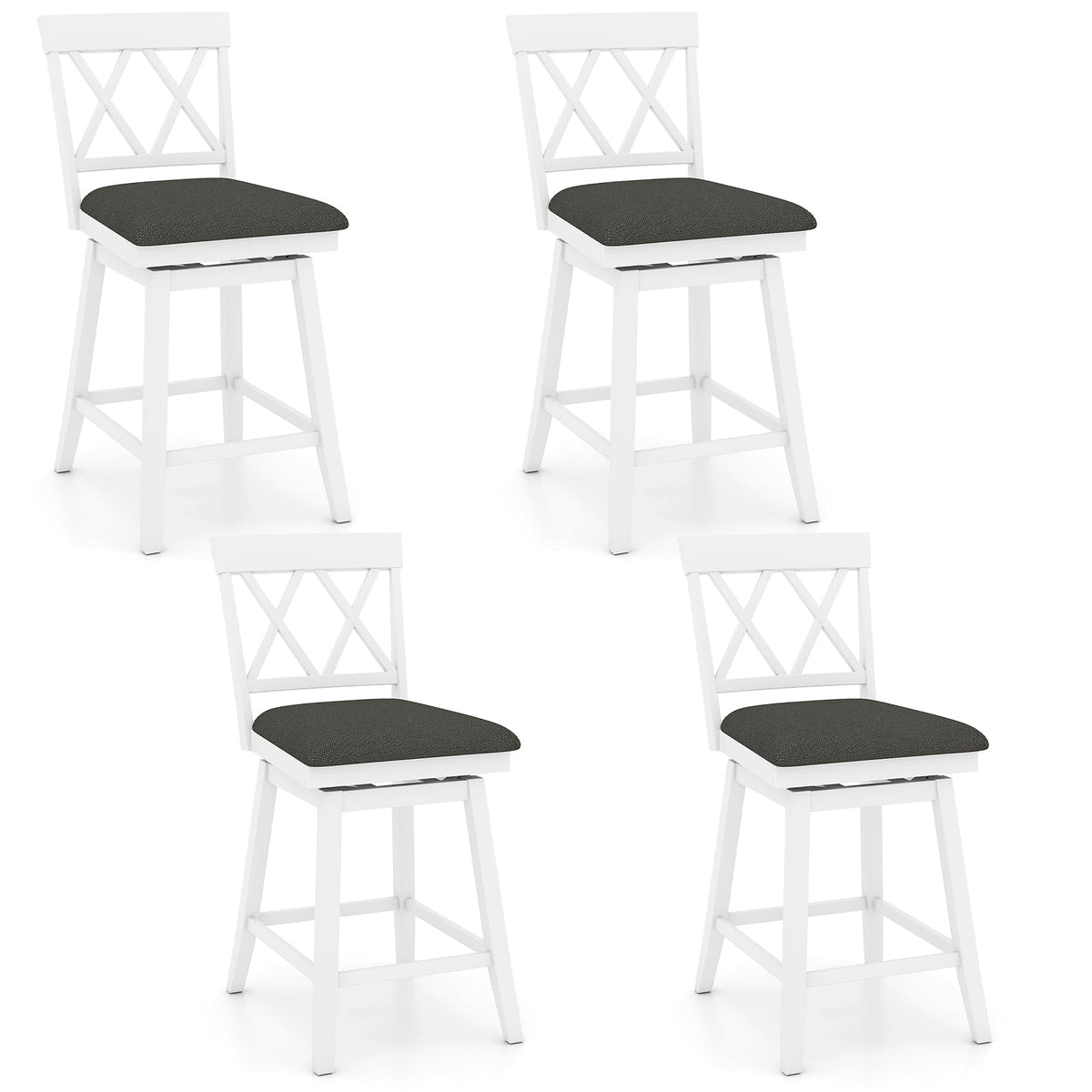 4-Piece Swivel Bar Stools with Linen Cushions and Backrests