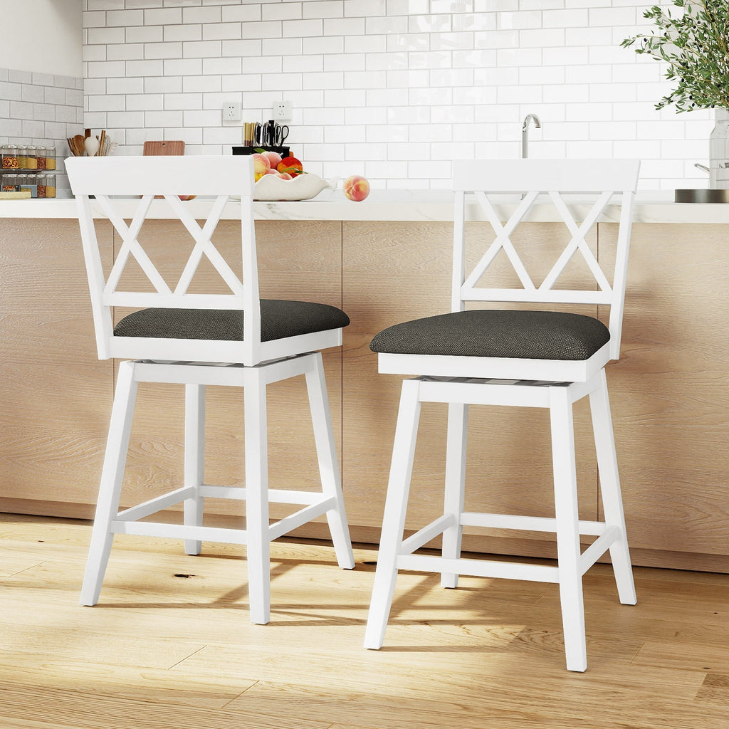 4-Piece Swivel Bar Stools with Linen Cushions and Backrests