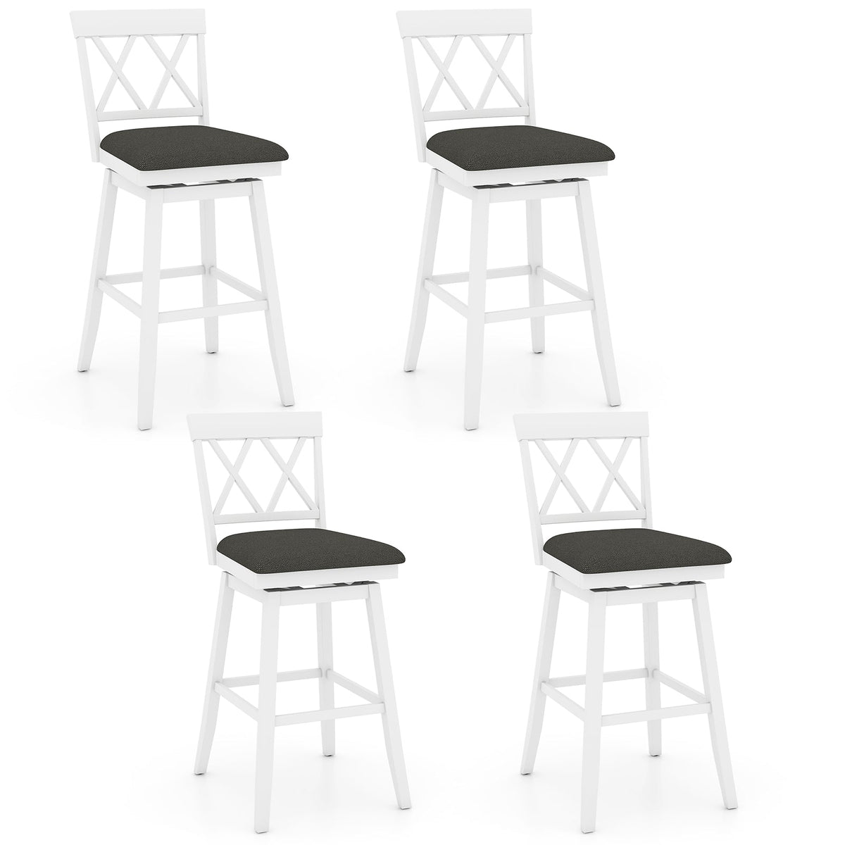 4-Piece Swivel Bar Stools with Linen Cushions and Backrests