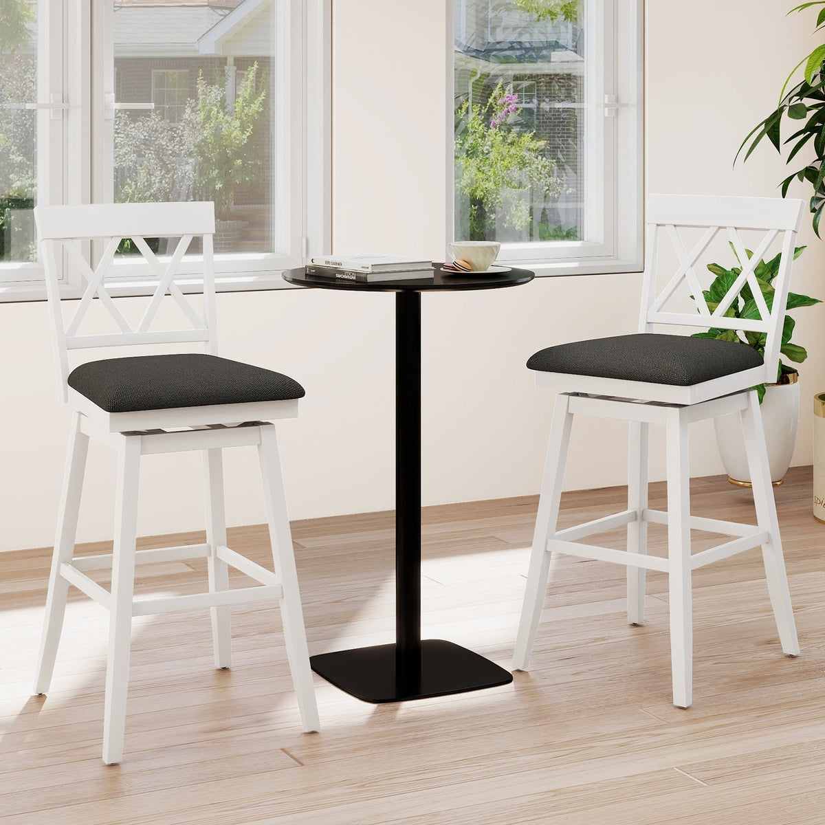 4-Piece Swivel Bar Stools with Linen Cushions and Backrests