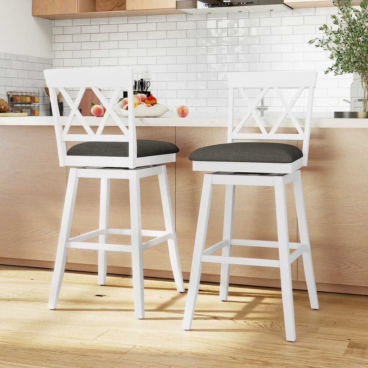 4-Piece Swivel Bar Stools with Linen Cushions and Backrests