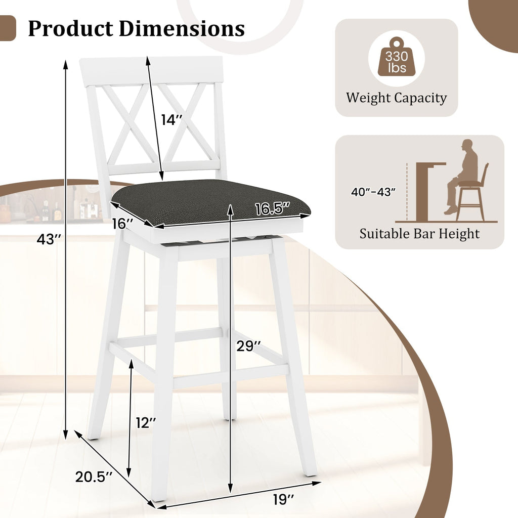 4-Piece Swivel Bar Stools with Linen Cushions and Backrests
