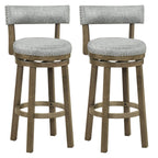 2-Piece Linen Upholstered Swivel Bar Stools with Backrests