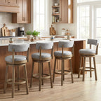 2-Piece Linen Upholstered Swivel Bar Stools with Backrests