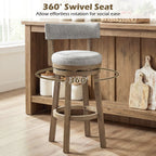 2-Piece Linen Upholstered Swivel Bar Stools with Backrests