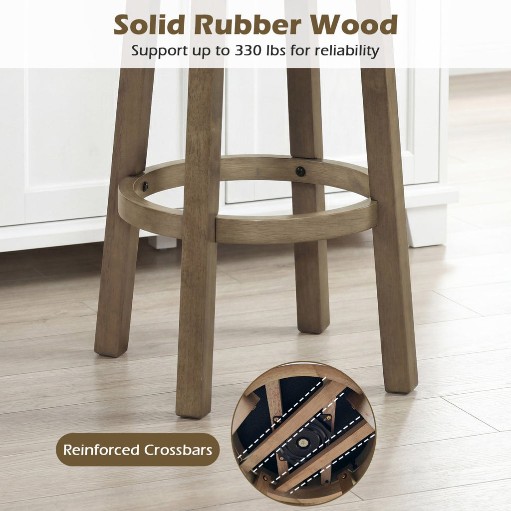 2-Piece Linen Upholstered Swivel Bar Stools with Backrests