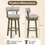 2-Piece Linen Upholstered Swivel Bar Stools with Backrests