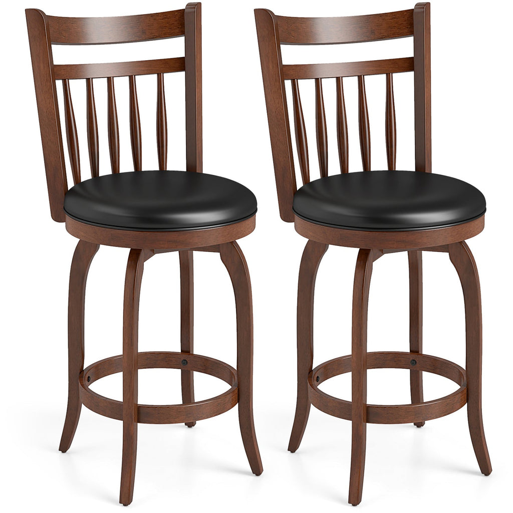 2-Piece Counter-Height Swivel Bar Stools with PVC Upholstery