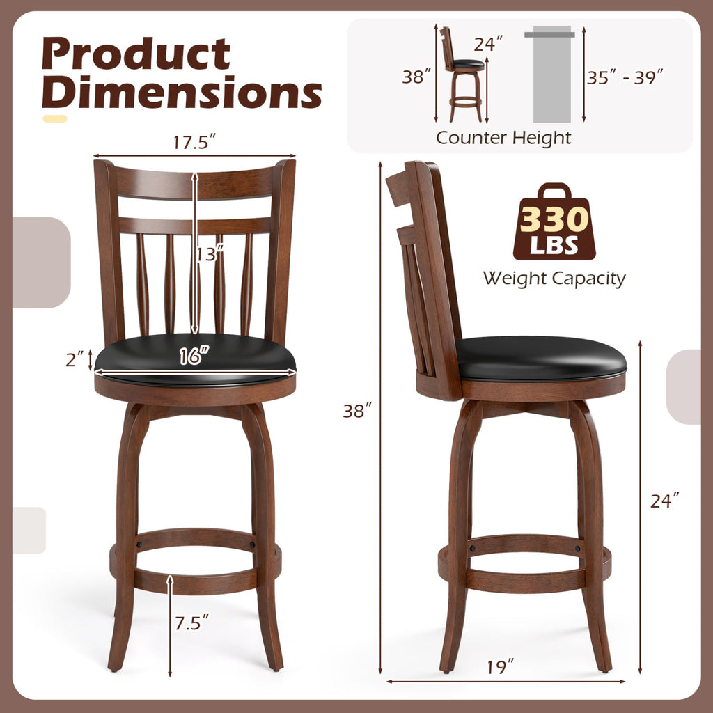 2-Piece Counter-Height Swivel Bar Stools with PVC Upholstery